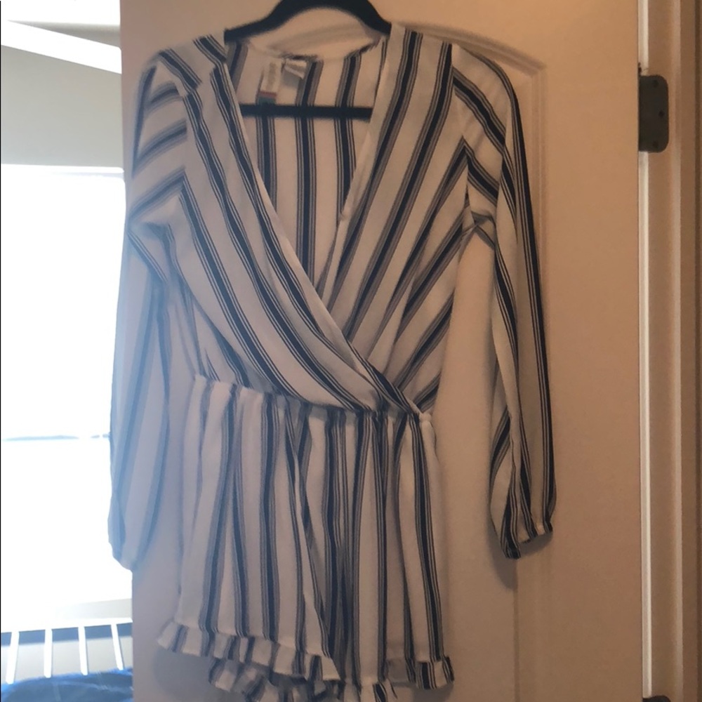 Navy striped romper